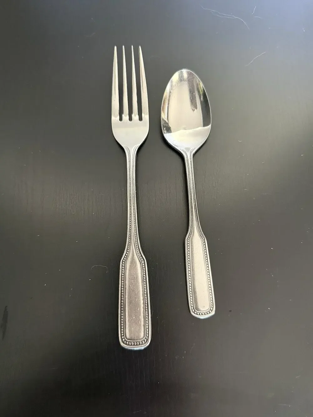 Vintage Salem Stainless Steel Beaded Dinner Fork & Teaspoon Flatware Set